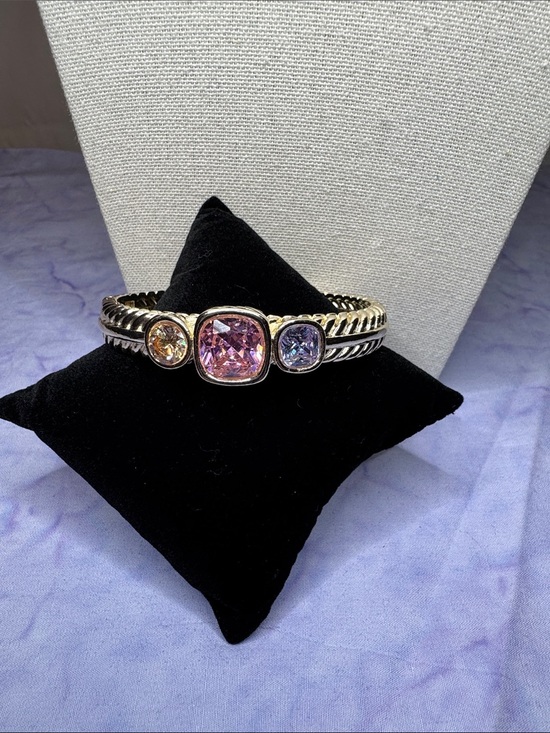Jewelry - Sterling Silver Triple Gemstone Cuff Bracelet - Pink, Purple, Champagne NWOT